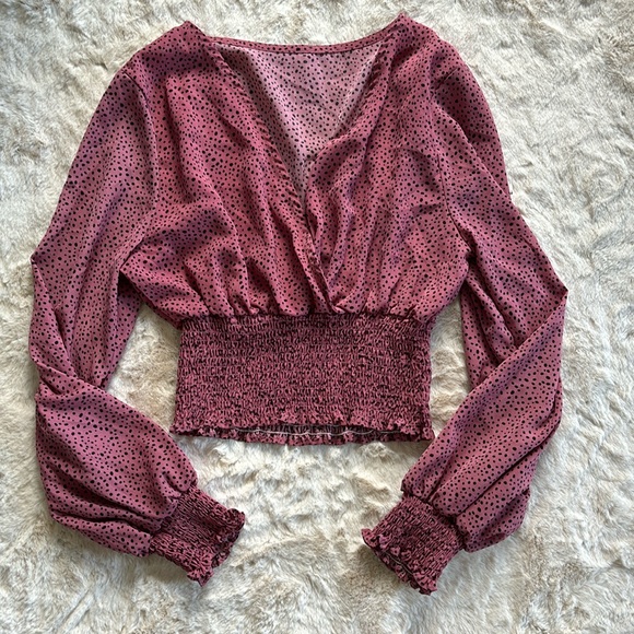 SHEIN Dalmatian print mauve polka dot blouse, size medium - Picture 1 of 7